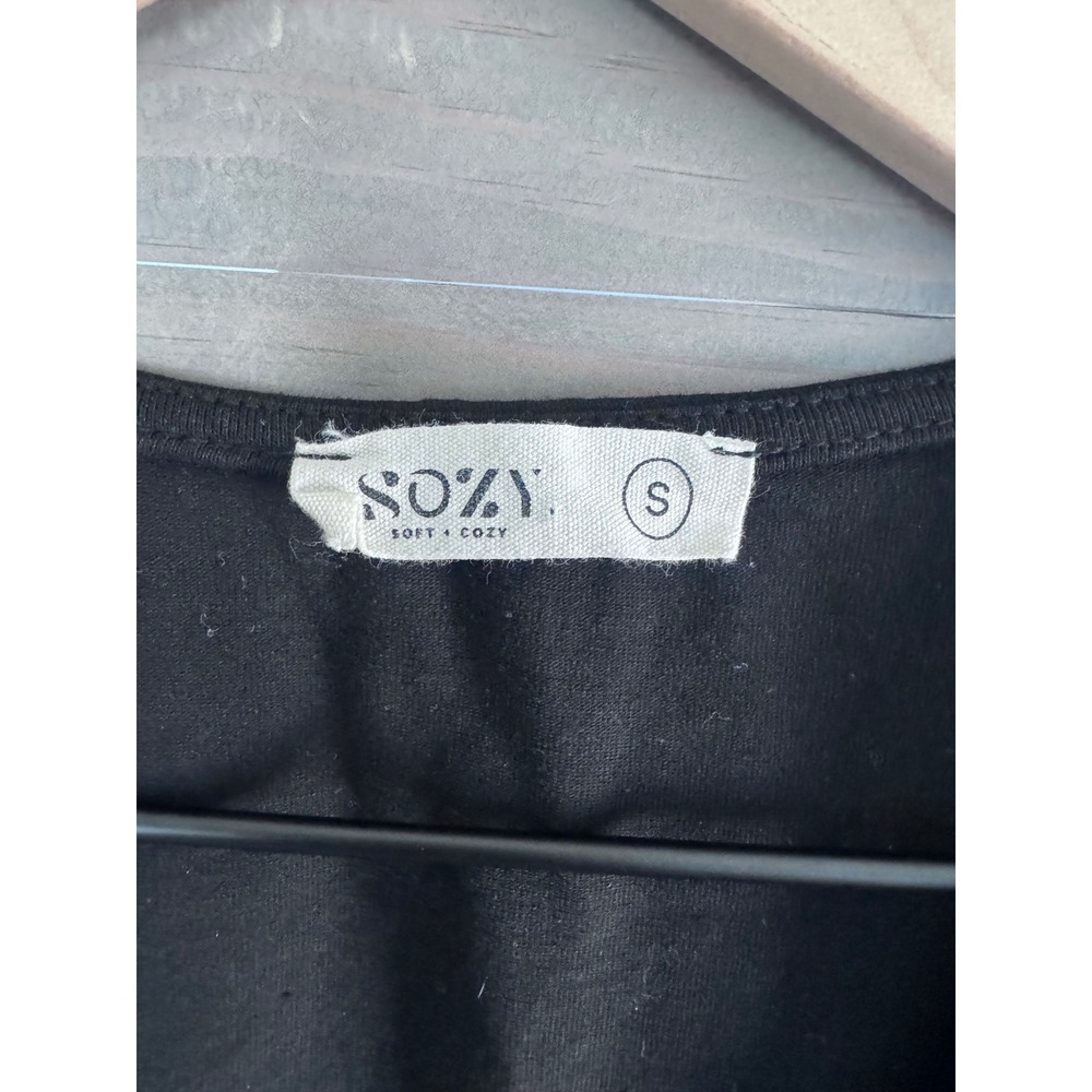 Sozy Elena Crop Top Black Wrap Side Tie Short Sleeve V-Neck Small - Picture 4 of 5